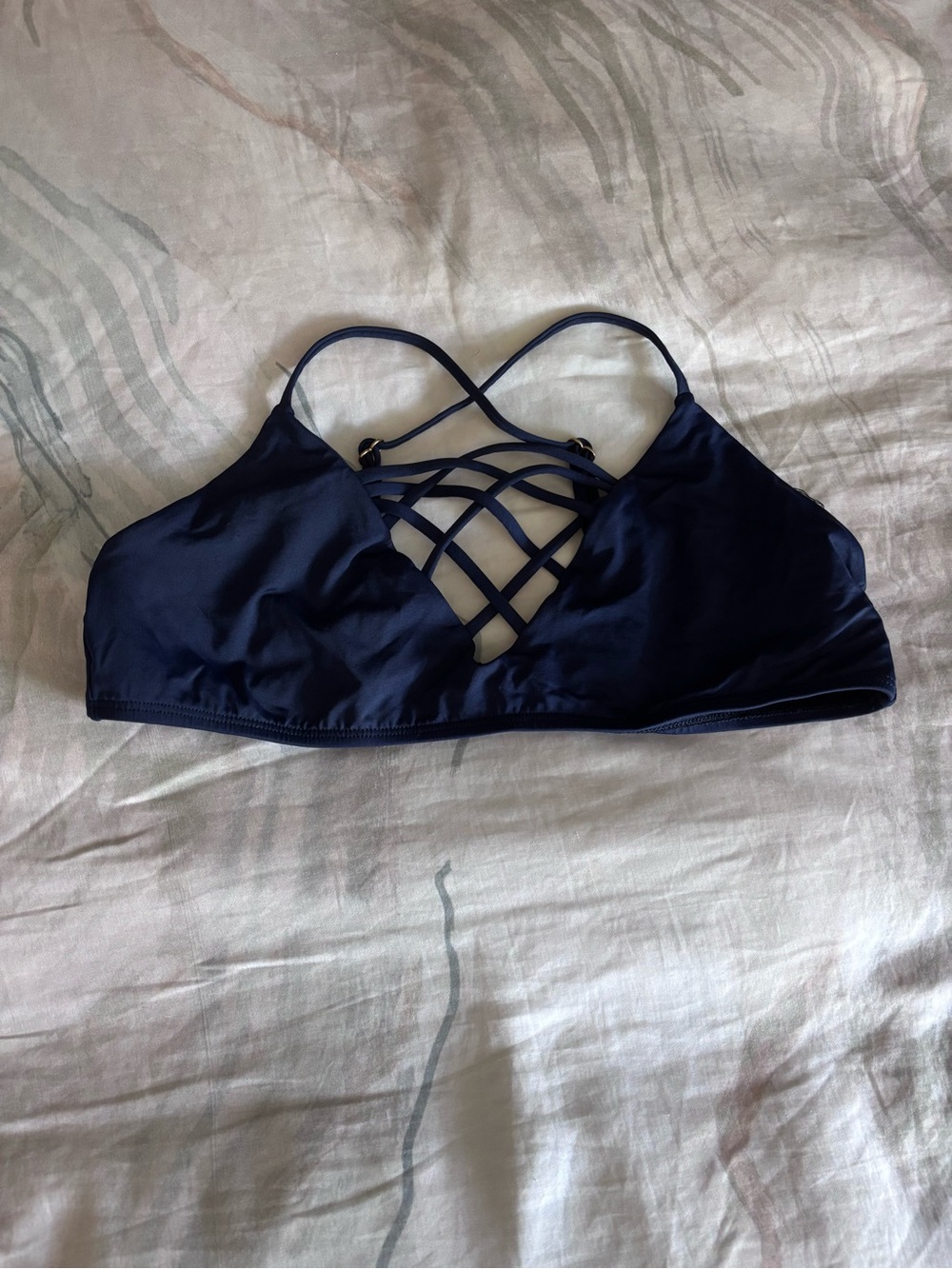 l*space Navy Strappy Lattice Bralette Bikini Top